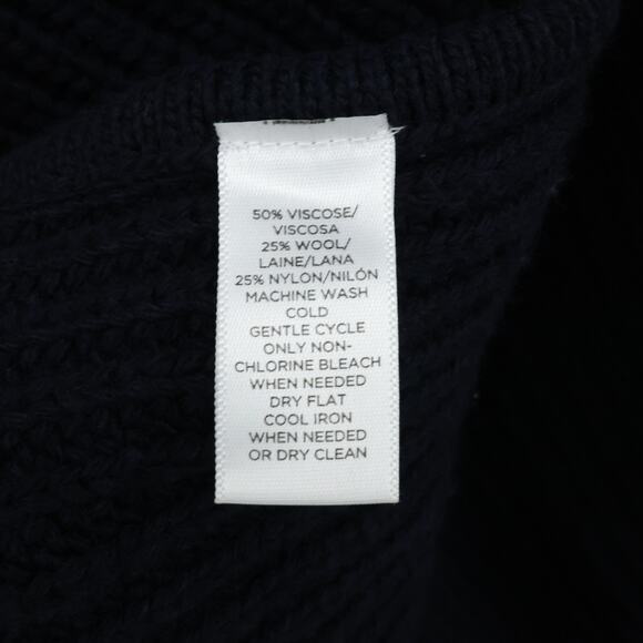 Loft Poncho Sweater Petites MP PM Navy Blue Ribbed Knit Turtleneck Open Sides - Picture 13 of 13